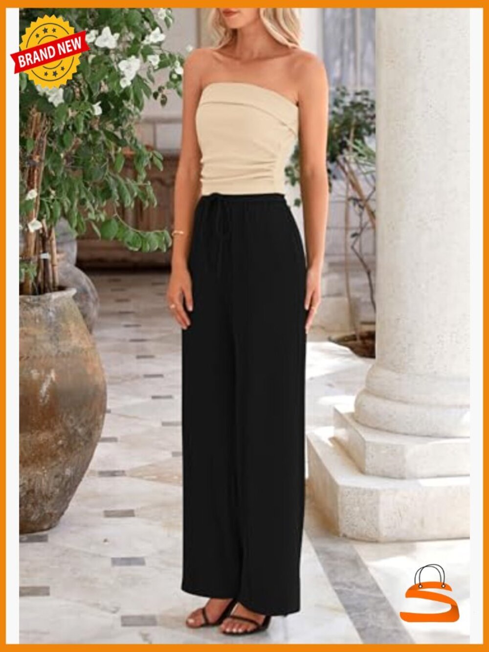 2 Piece Ribbed Knit Crop Top Wide Leg Pants Lounge Set - Picture 4 of 7